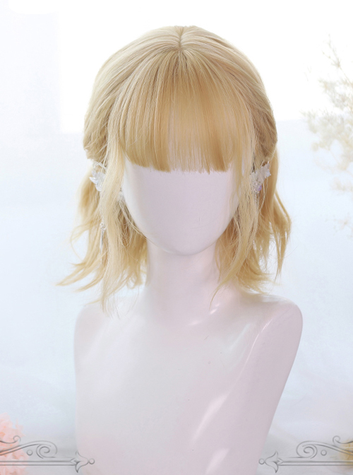 Lemon Tea Series Golden Short Slightly Curly Hair Lolita Wigs