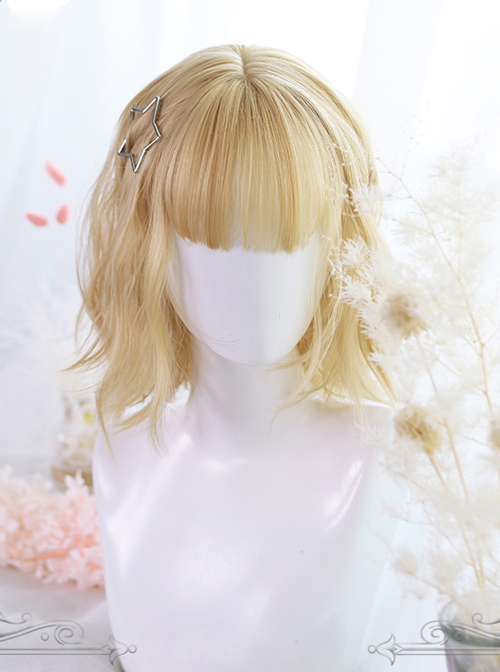 Lemon Tea Series Golden Short Slightly Curly Hair Lolita Wigs