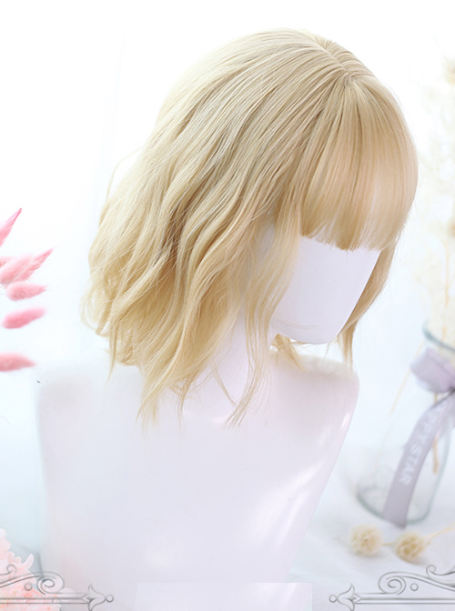 Lemon Tea Series Golden Short Slightly Curly Hair Lolita Wigs