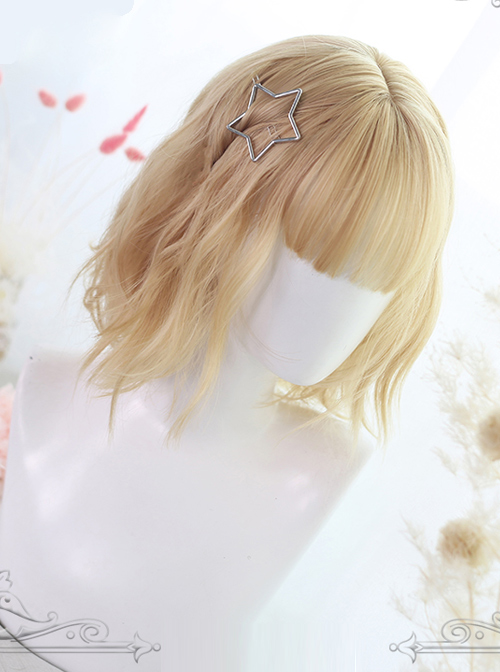 Lemon Tea Series Golden Short Slightly Curly Hair Lolita Wigs