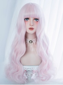 Cute Air-bangs Pink Long Curly Hair Lolita Wigs