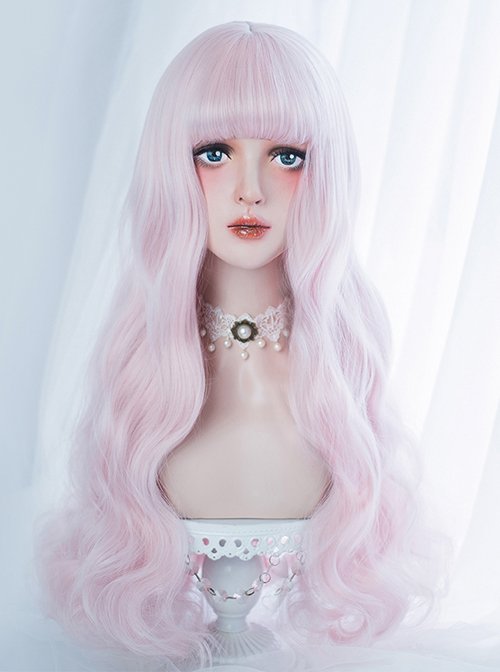 Cute Air-bangs Pink Long Curly Hair Lolita Wigs