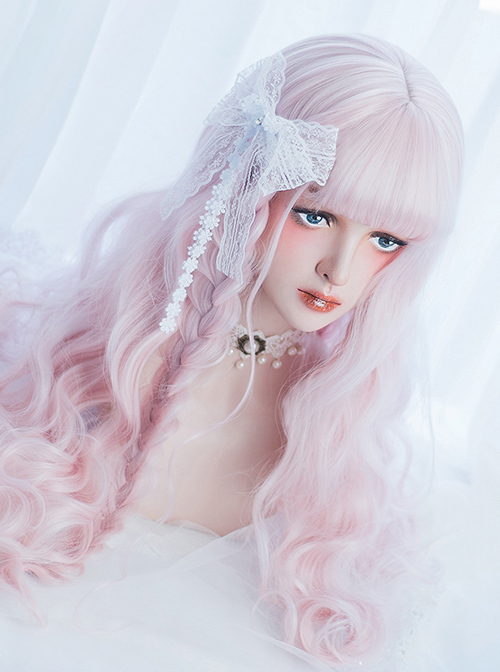 Cute Air-bangs Pink Long Curly Hair Lolita Wigs