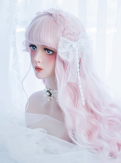 Cute Air-bangs Pink Long Curly Hair Lolita Wigs