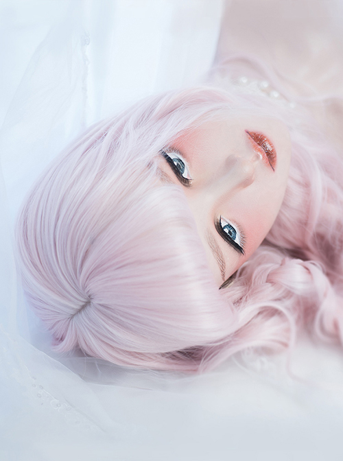 Cute Air-bangs Pink Long Curly Hair Lolita Wigs