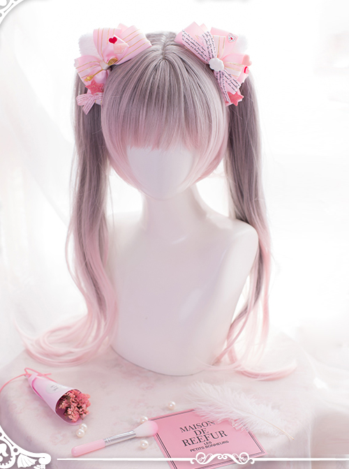 Gray-pink Gradient Double Ponytail Sweet Lolita Wigs