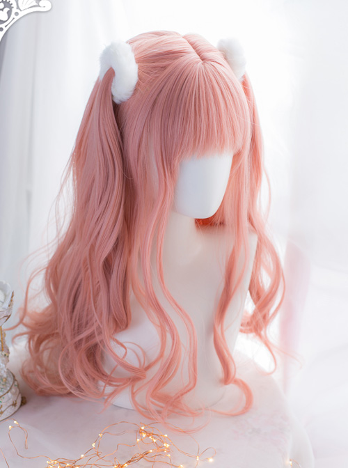 Flamingo Series Air bangs Medium Long Curly Hair Pink Lolita Wigs