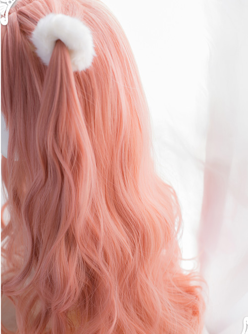 Flamingo Series Air bangs Medium Long Curly Hair Pink Lolita Wigs