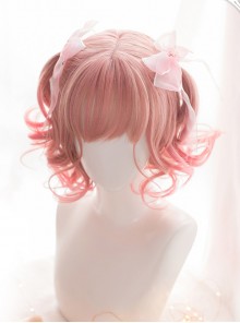 Pink Gradient Short Curly Hair Air bangs Sweet Lolita Wigs