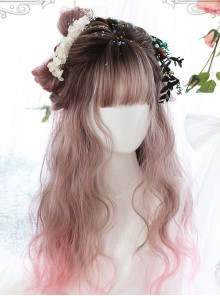 Air bangs Long Curly Hair Sweet Lolita Pink Gradient Wigs