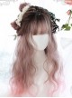 Air bangs Long Curly Hair Sweet Lolita Pink Gradient Wigs