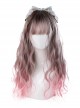 Air bangs Long Curly Hair Sweet Lolita Pink Gradient Wigs