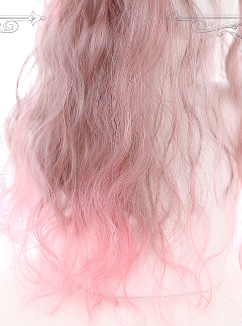 Air bangs Long Curly Hair Sweet Lolita Pink Gradient Wigs