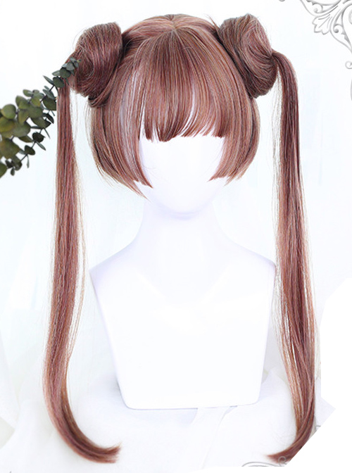 Brown Dual Horsetail Hime Cut Cute Lolita Wig