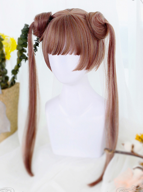 Brown Dual Horsetail Hime Cut Cute Lolita Wig