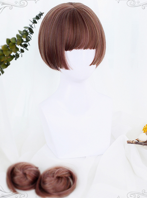 Brown Dual Horsetail Hime Cut Cute Lolita Wig