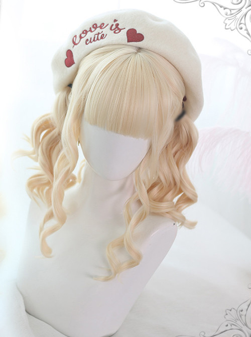 Air bangs Golden Medium Long Curly Hair Classic Lolita Wigs