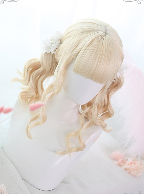 Air bangs Golden Medium Long Curly Hair Classic Lolita Wigs