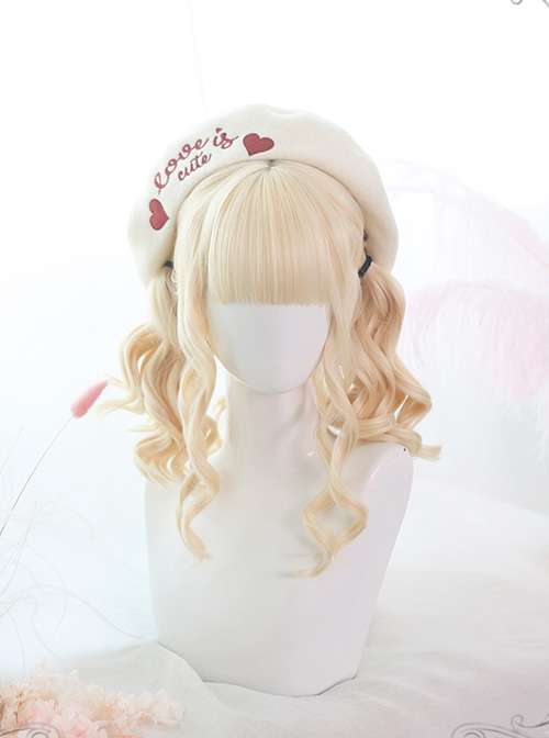 Air bangs Golden Medium Long Curly Hair Classic Lolita Wigs