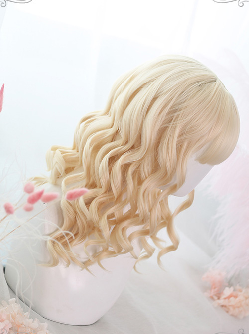 Air bangs Golden Medium Long Curly Hair Classic Lolita Wigs