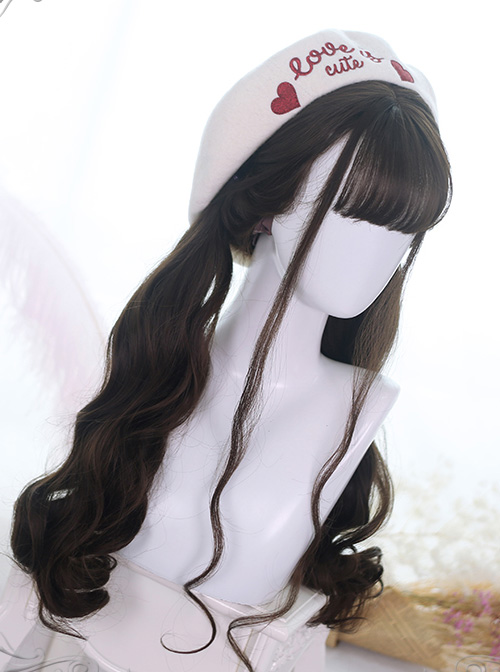 Air bangs Black-brown Long Curly Hair Classic Lolita Wigs