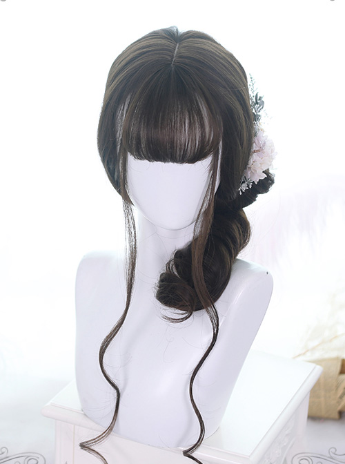 Air bangs Black-brown Long Curly Hair Classic Lolita Wigs