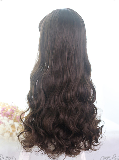 Air bangs Black-brown Long Curly Hair Classic Lolita Wigs