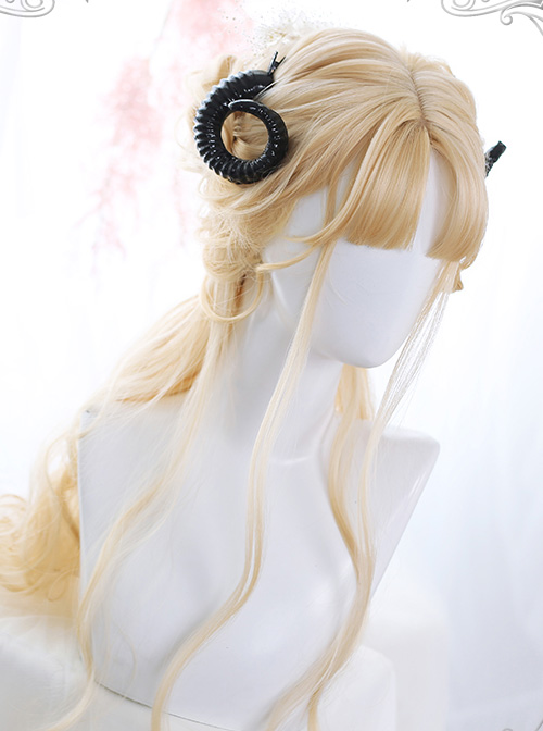 Personality bangs Golden Long Curly Hair Lolita Wigs