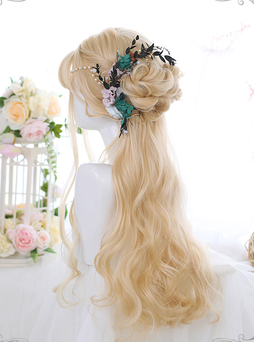 Personality bangs Golden Long Curly Hair Lolita Wigs