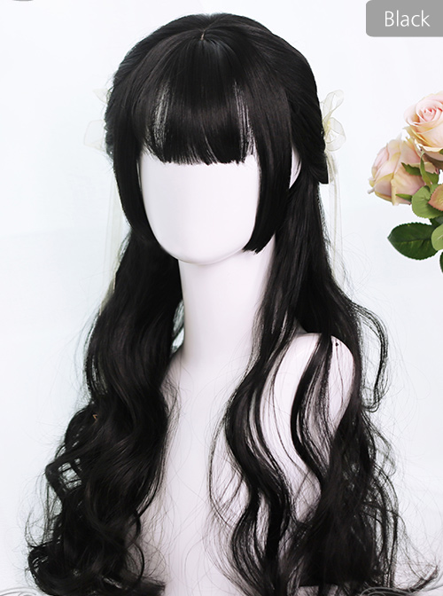 Air bangs Hime Cut Long Curly Hair Lolita Wigs