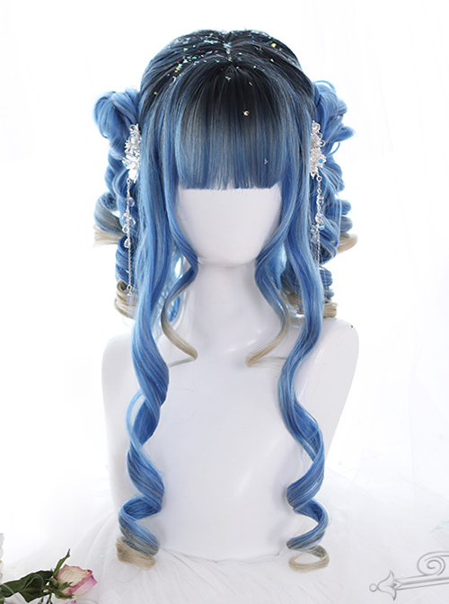 Blue Ancient Rome Series Rome Curly Hair-tail Gradient Lolita Wigs