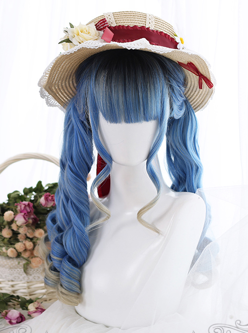 Blue Ancient Rome Series Rome Curly Hair-tail Gradient Lolita Wigs