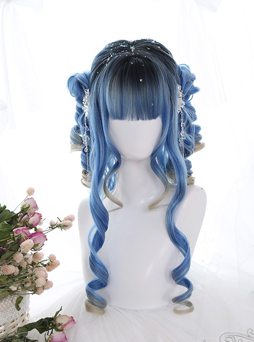 Blue Ancient Rome Series Rome Curly Hair-tail Gradient Lolita Wigs