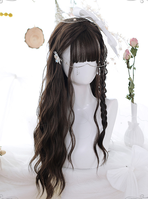 Air bangs Dark Tea Water Ripple Long Curly Hair Classic Lolita Wigs