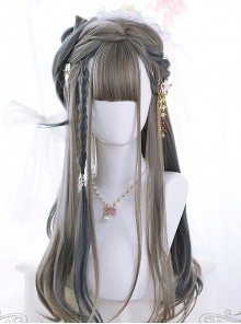 Linen Gray Highlight Gray-blue Hair-tail Micro Curly Long Hair Classic Lolita Wigs