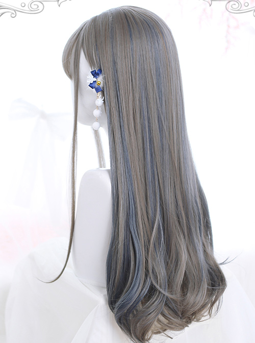 Linen Gray Highlight Gray-blue Hair-tail Micro Curly Long Hair Classic Lolita Wigs