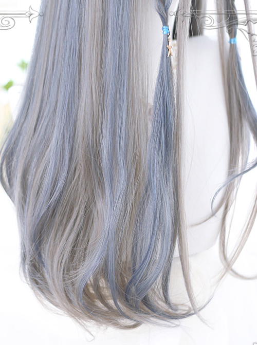 Linen Gray Highlight Gray-blue Hair-tail Micro Curly Long Hair Classic Lolita Wigs