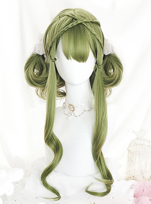 Green Air-bangs Long Curly Hair Classic Lolita Wigs