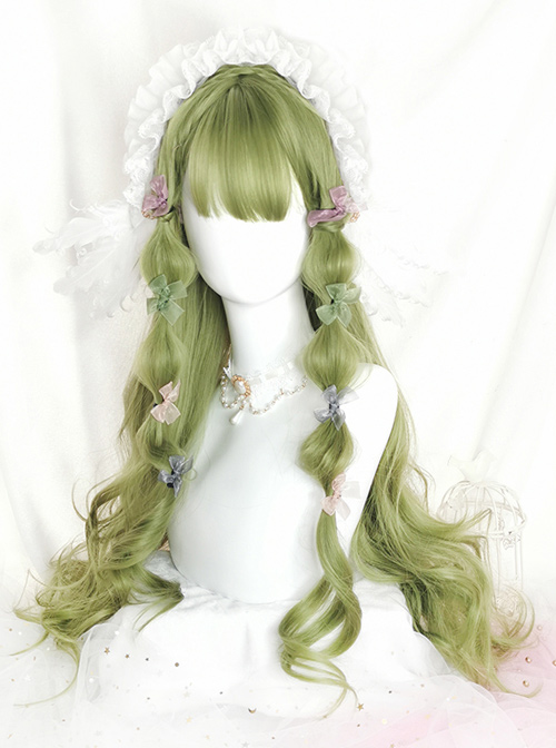 Green Air-bangs Long Curly Hair Classic Lolita Wigs