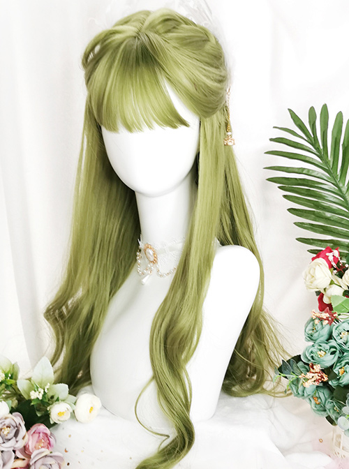 Green Air-bangs Long Curly Hair Classic Lolita Wigs