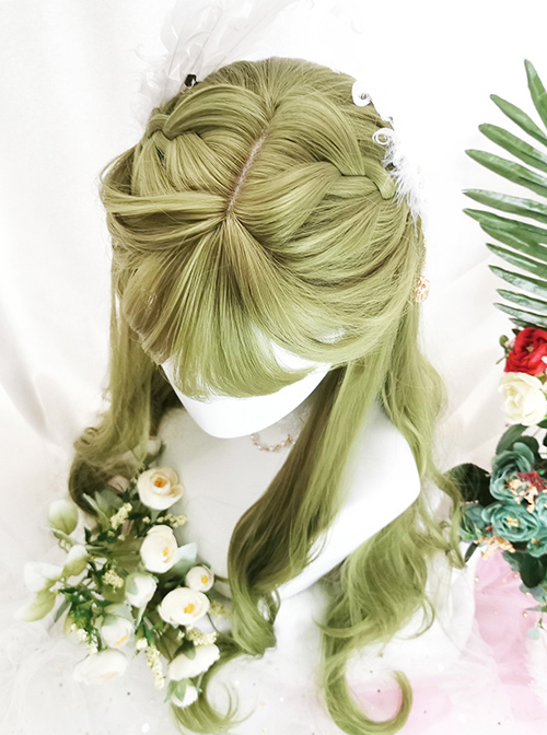 Green Air-bangs Long Curly Hair Classic Lolita Wigs