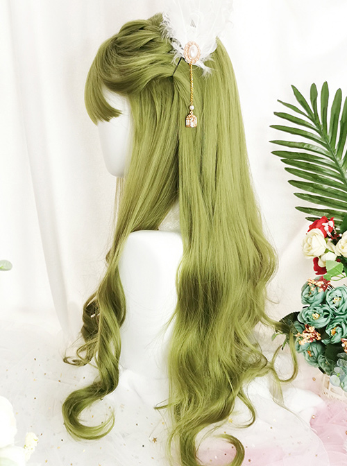 Green Air-bangs Long Curly Hair Classic Lolita Wigs