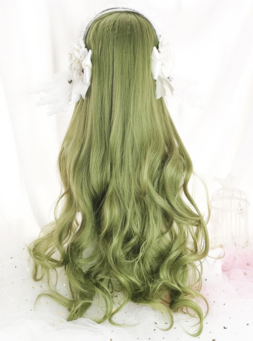 Green Air-bangs Long Curly Hair Classic Lolita Wigs