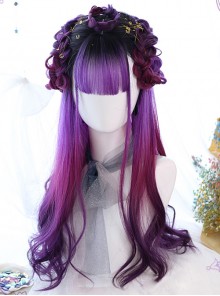 Air bangs Purple Gradient Long Curly Hair Gothic Lolita Wigs