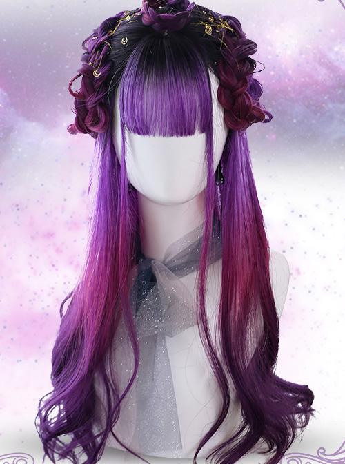 Air bangs Purple Gradient Long Curly Hair Gothic Lolita Wigs