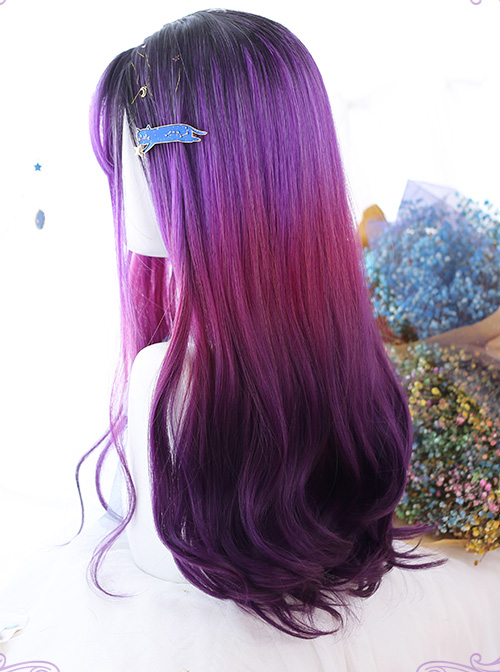 Air bangs Purple Gradient Long Curly Hair Gothic Lolita Wigs