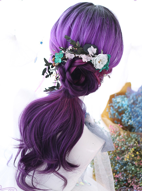 Air bangs Purple Gradient Long Curly Hair Gothic Lolita Wigs