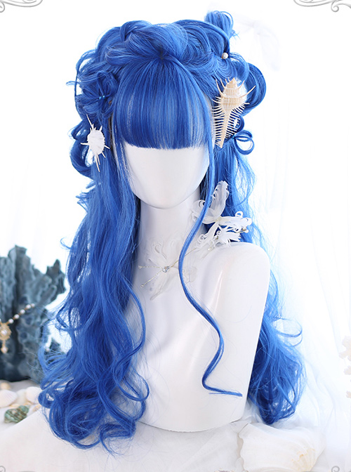 Blue Big Wavy Long Curly Hair Classic Lolita Wig