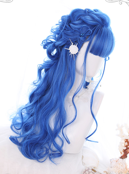 Blue Big Wavy Long Curly Hair Classic Lolita Wig