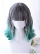 Summer Series Gray Gradient Green Irregular Micro Roll Lolita Wigs